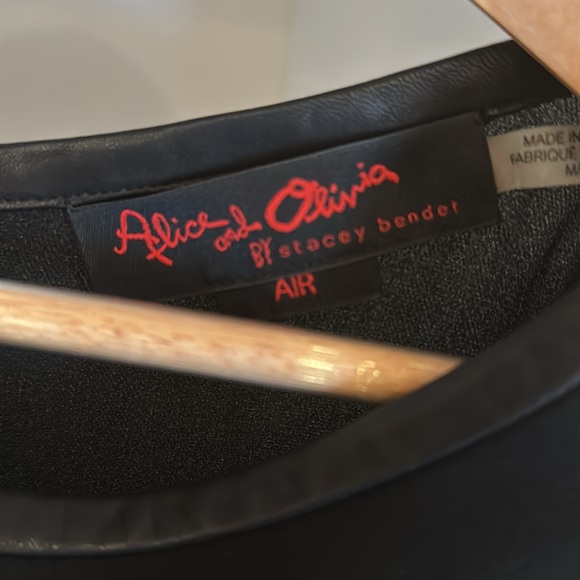 Alice + Olivia black sheer silk blouse with leather trim. - Picture 3 of 3